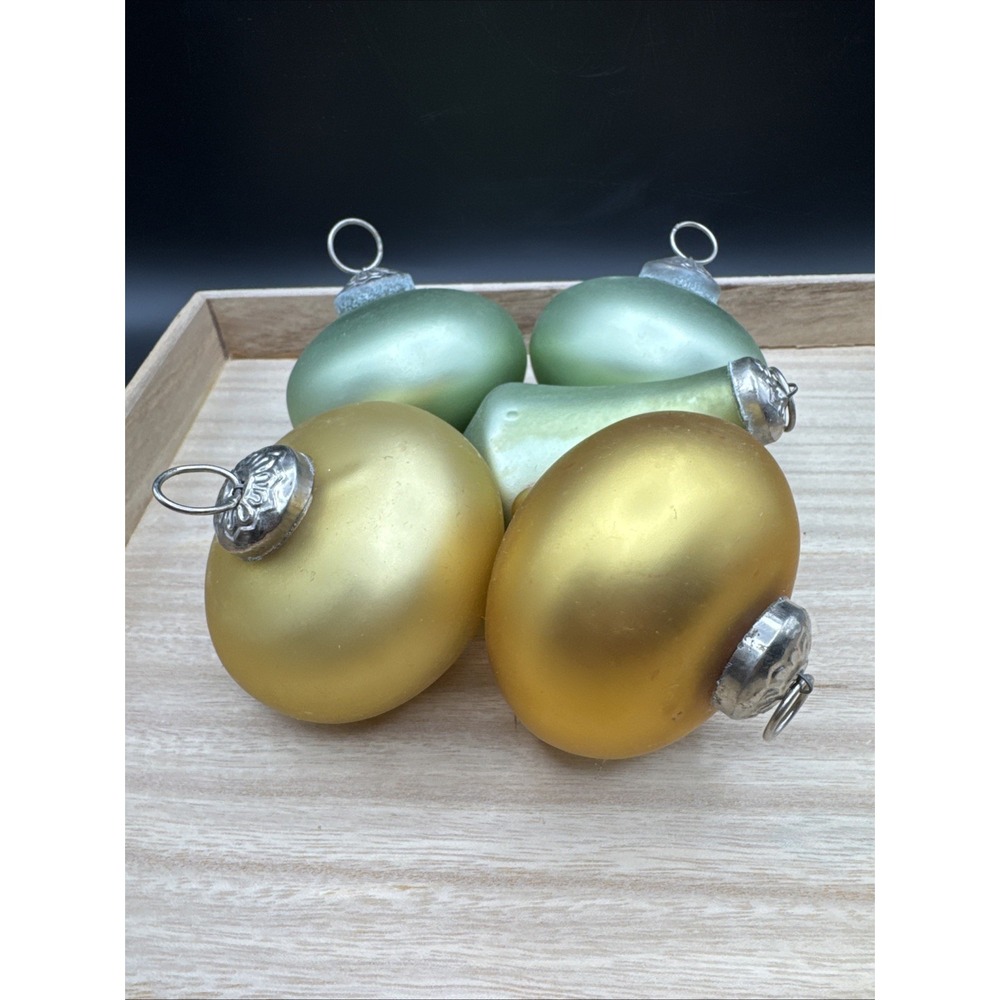Christmas Tree Ornaments Kugel Style Frosted Glass Silver Set 5 Lot Green Gold‎